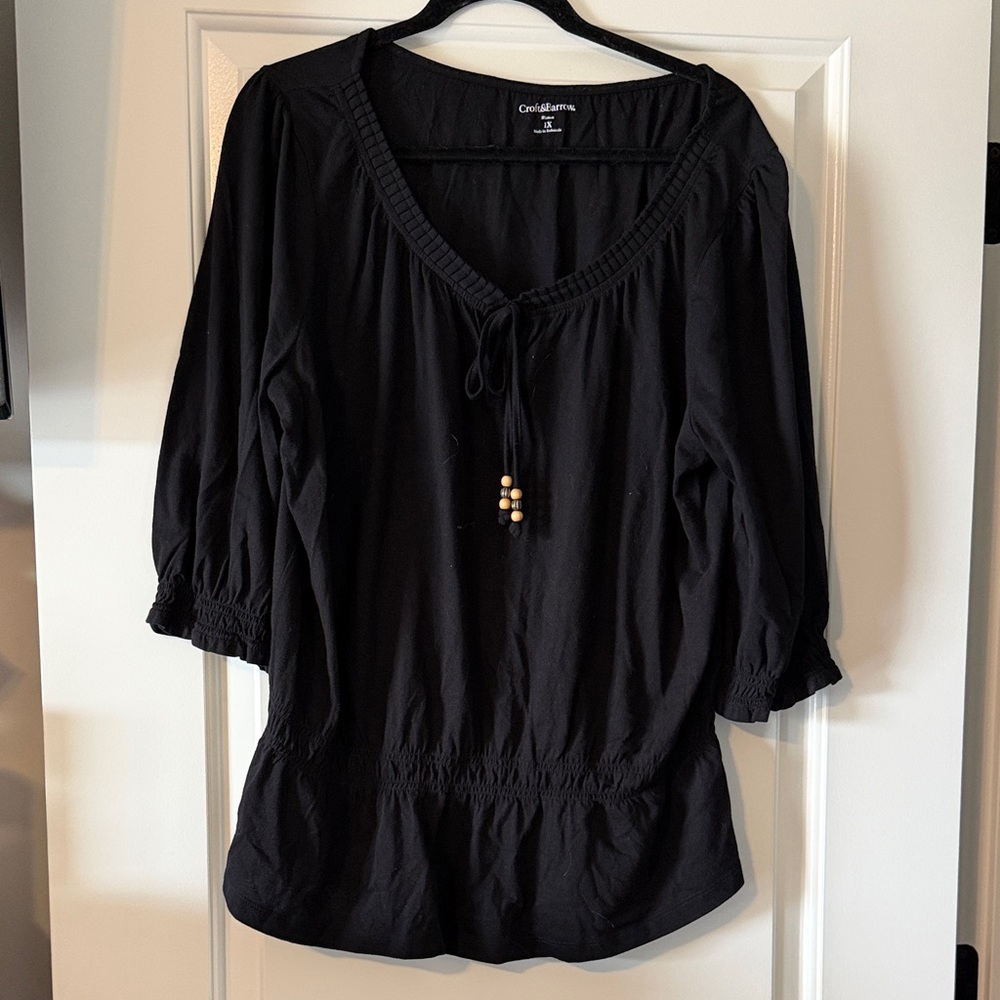 Black Blouse with Beaded Tie